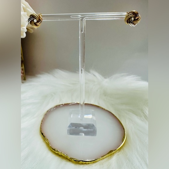 Tricolor Knot Earrings. 💛 Real 18(18k) Karat Solid Gold Jewelry - Picture 2 of 14